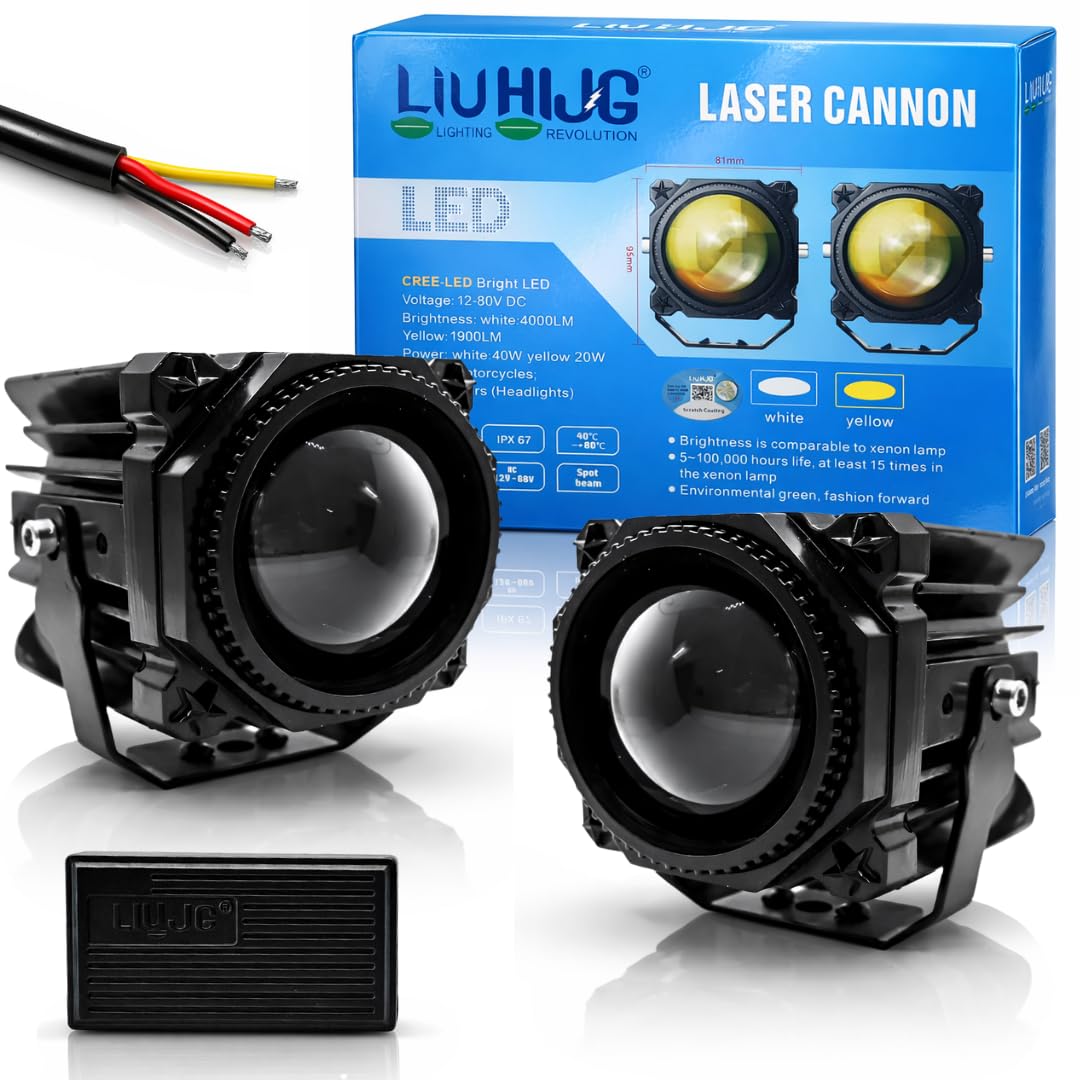 LIU HJG Laser Canon Super Bright LED Fog Light Waterproof Fog Light Range 300-500 Meters, 120W 12V DC High Low Beam Yellow & White Light Reflection Universal Fit for All Bikes & Cars (Pack of 1 set)-image-33
