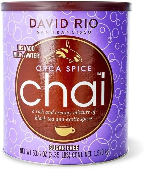 Orca Spice Reduced Calorie Chai Tea Latte Mix, 47.6 Oz, Black Tea, Organic Spices, Sugar Free, Dairy Free, Serve Hot or Cold, Just Add Water or Milk, 56 Servings, Perfect for Food Service