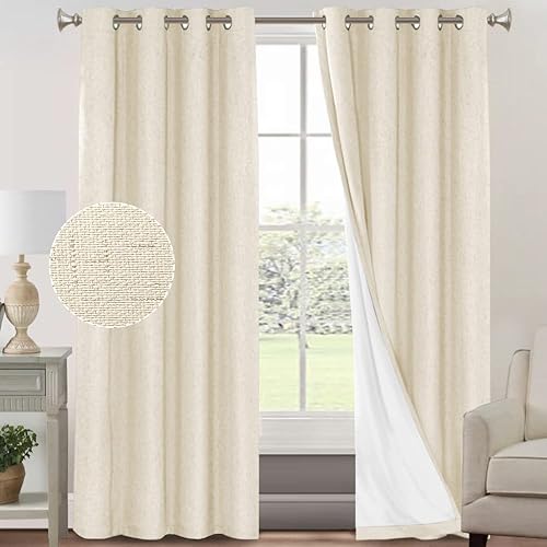 Miniatura 8 de PrinceDeco Cortinas 100% opacas para dormitoriosala de estar, cortinas opacas de lino de 96 pulgadas de largo, cortinas de tratamiento de ventana de