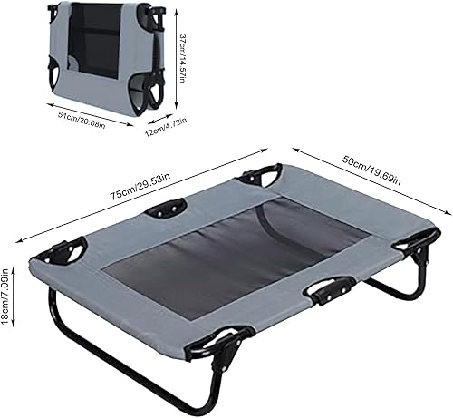 Miniatura 7 de Cama plegable elevada para mascotas, catre elevado portátil para perros con marco de acero, no requiere montaje, patas antideslizantes, camas