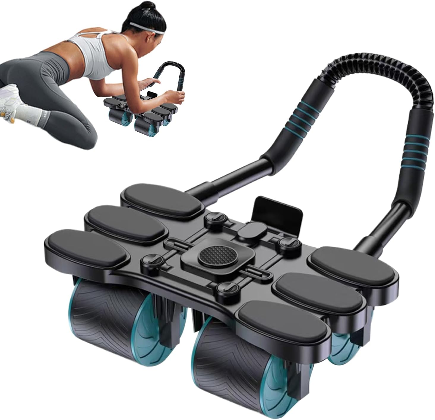 – Abdominal Exercise Roller,4-Wheel Automatic Rebound Ab Exercise Roller | Fitness Equipment with Knee Pad for Indoor Outdoor Strength Training Core Muscle Building