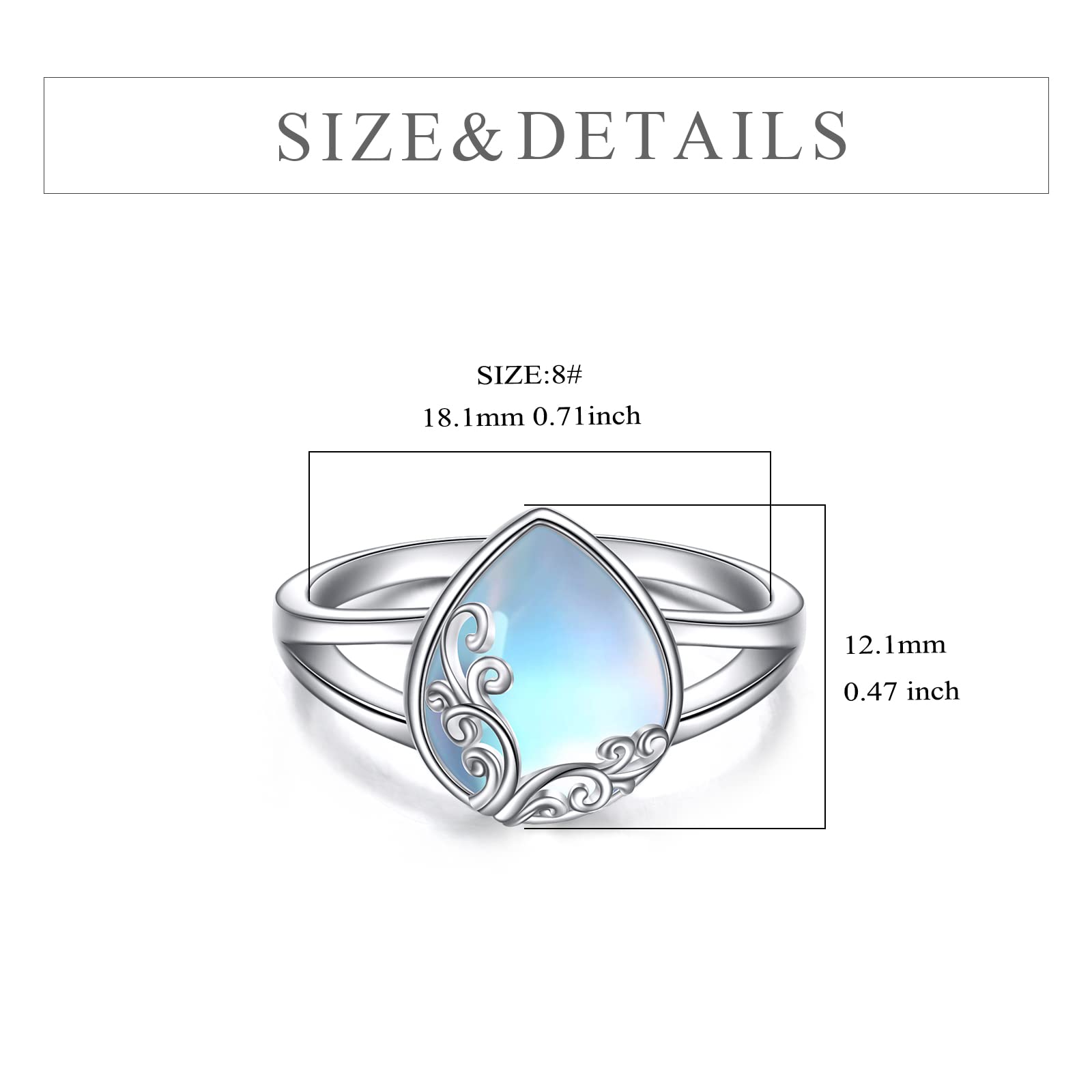 POPLYKE Regenbogen Mondstein Filigranband Ring Sterling Silber Edelstein Ring Schmuck Geschenk für Fr
