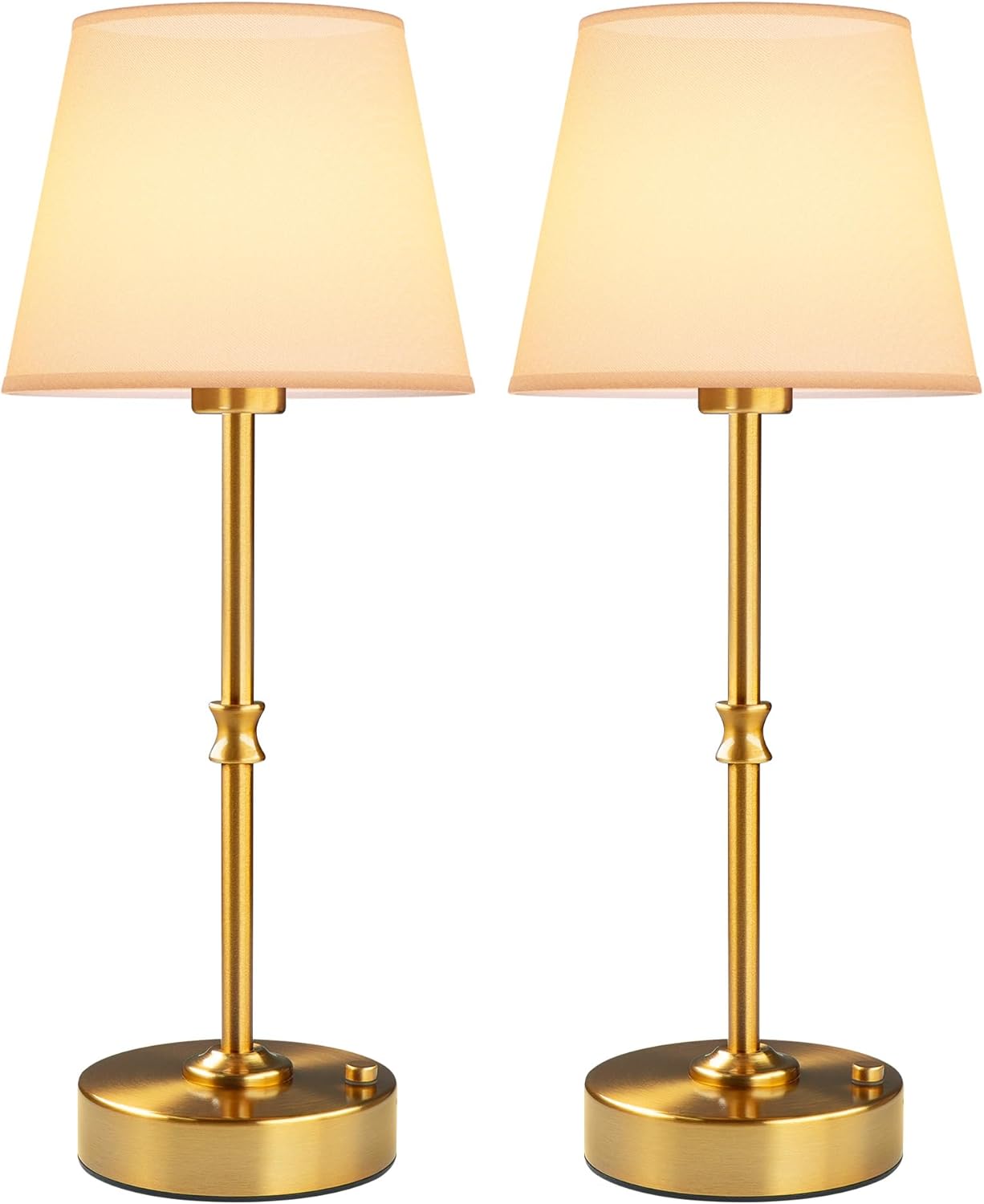 EppieBasic Cordless Table Lamp Rechargeable: Fast Charging & Long Lasting - 2700K Warm Light Vintage Gold Lamps for Women Housewife - Dinning Living Room Bedroom - 2 Pack Bronze+White Lampshde-2