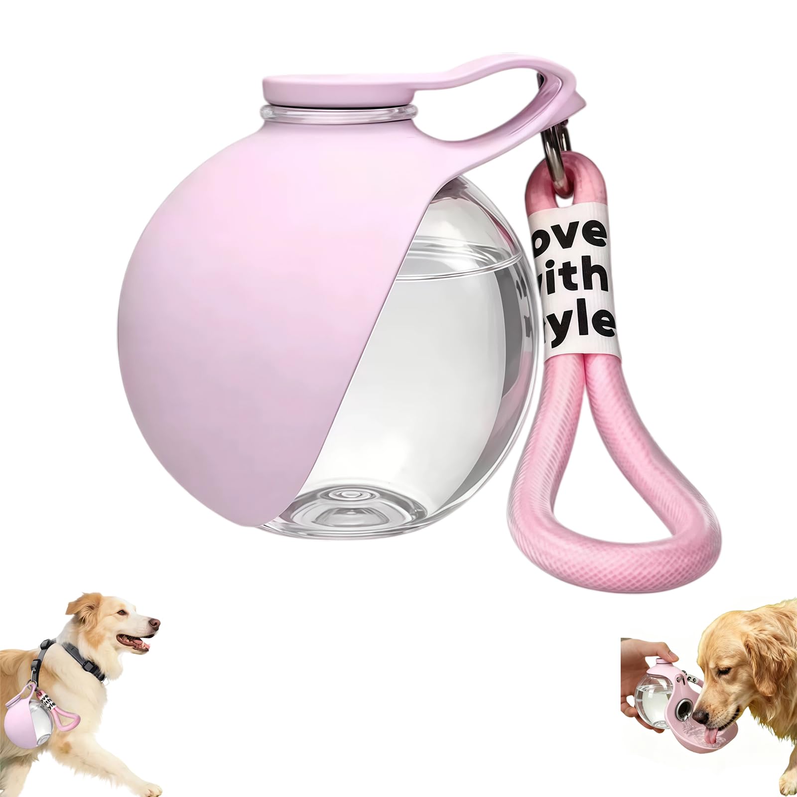 Botella de agua para perros de viaje, botella de agua de 285 ml para perros con cuenco de silicona plegable, diseño a prueba de fugas, recipiente transparente, ligero, senderismo, viajes, sin