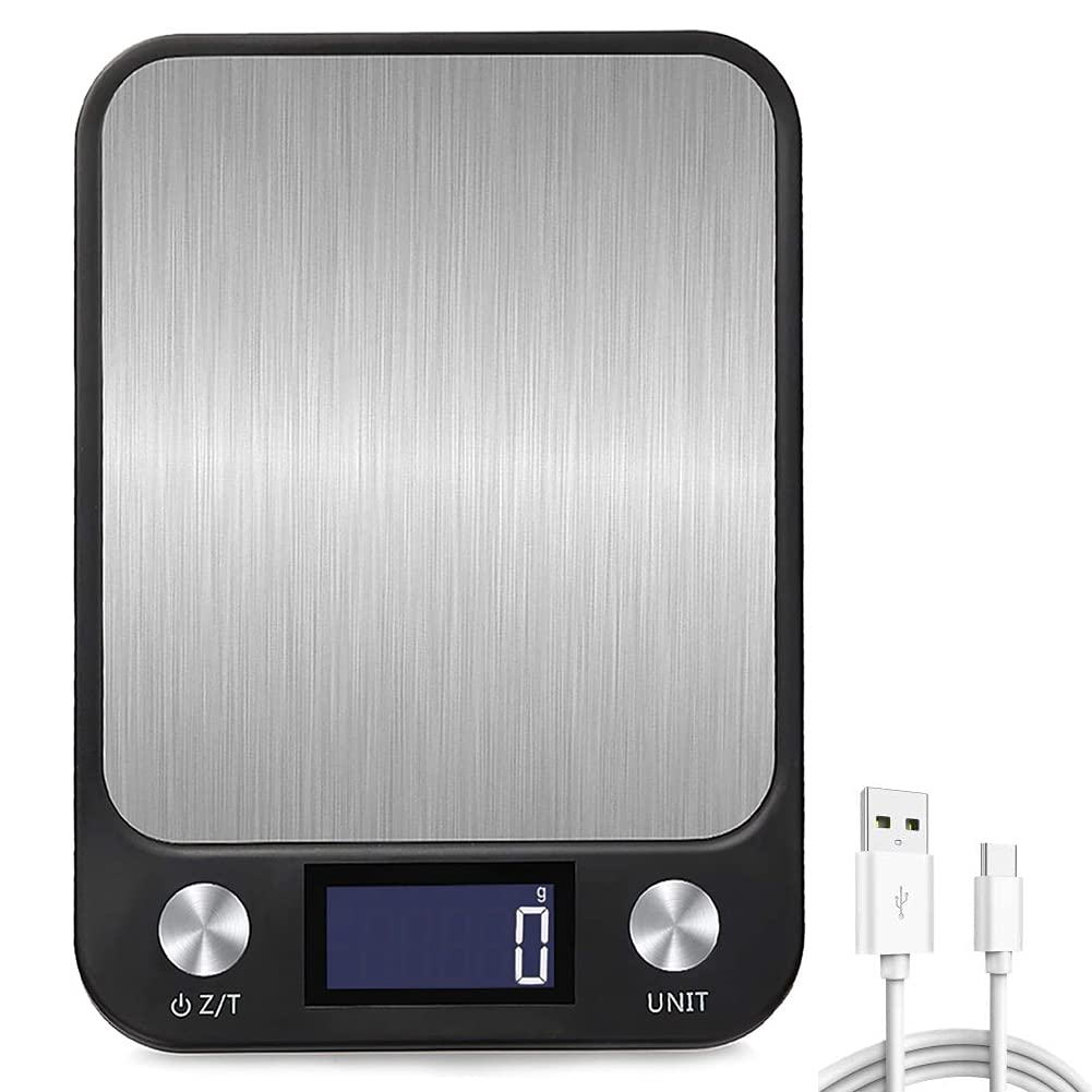 KumkeyDigital Kitchen Scales USB Charging Electronic Food Scales 10kg/22lb, Waterproof Cooking Scale LCD Display Mini Pocket Scale with Tare Function for Home Baking Office Coffe Ingredients Jewelry