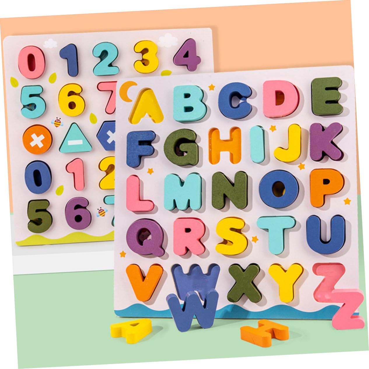 2 Juegos Juguetes Educativos de Madera para Bloques de Letras y Números con Base Rompecabezas de Reconocimiento Desarrollo Cognitivo y Coordinación Manual para Infantil