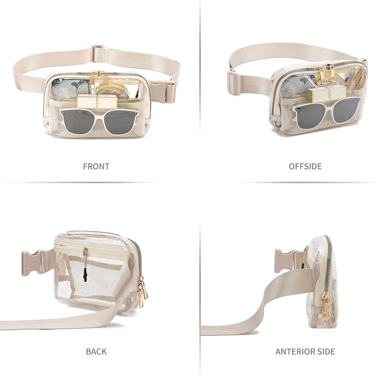 Clear Fanny Pack Belt Bag Stadium Approved for Women Men with Adjustable Strap Water-resistant Waist bag Clear Purse for Travel Workout Running Hiking(Beige) - Image 4