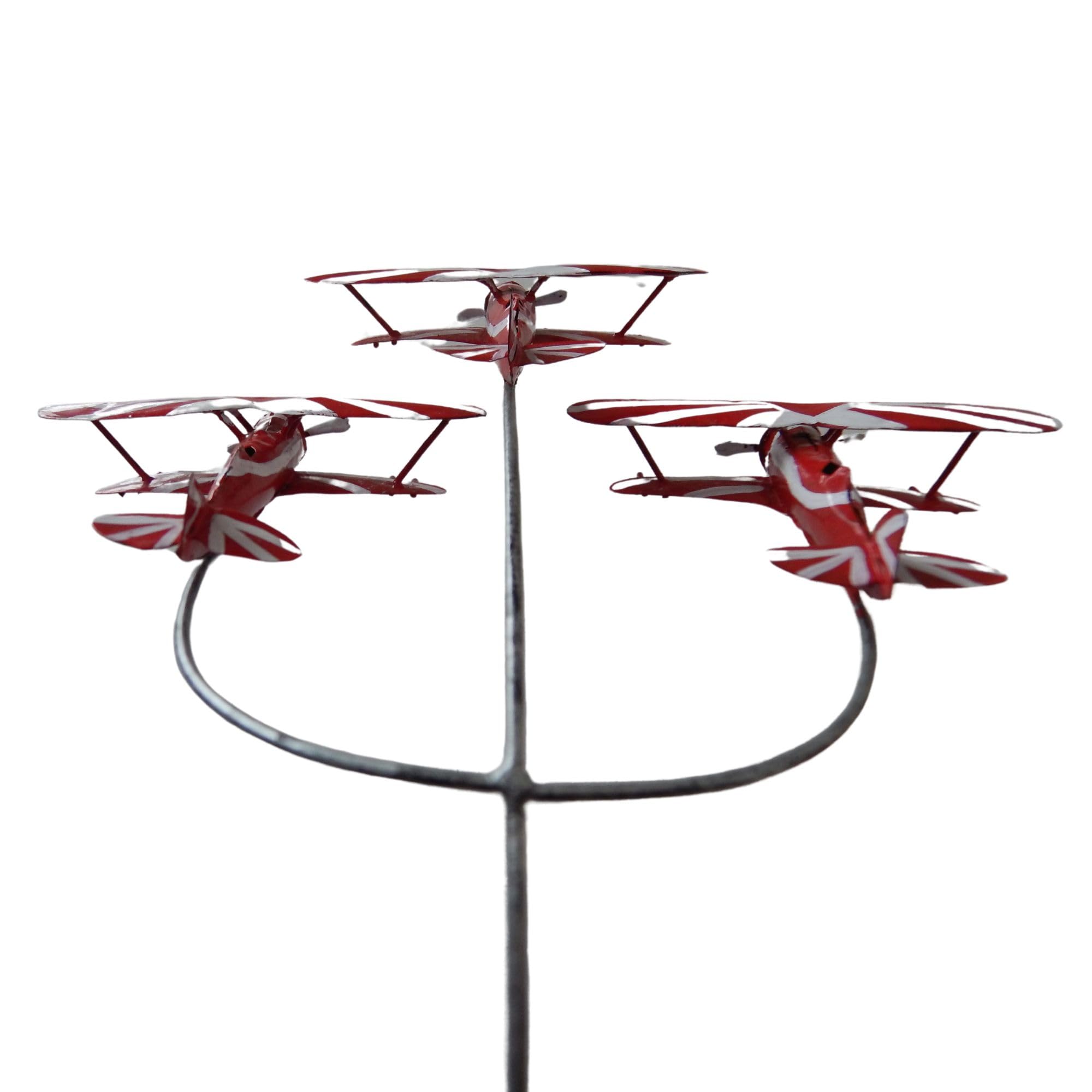 Metal Wind Vane Rocker - Aerobatic Display Team Formation, 3 Biplane Kinetic Rocking Garden Decor Stake