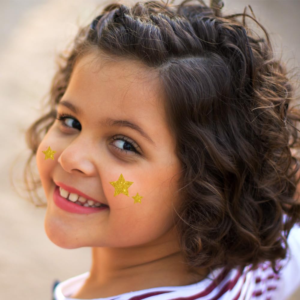 Glitter Star Face Stickers - Sparkling Skin-Safe Decorations in Vibrant Single Colors, Festivals, Parties, Costumes - Set of 16 - Yellow