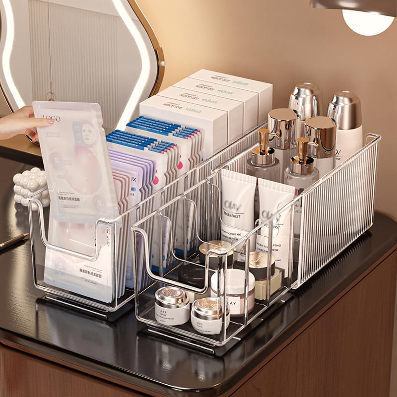 Miniatura 5 de Organizador de maquillaje acrílico extensible con divisores extraíbles, almacenamiento de baño impermeable para máscaras de sábanas,