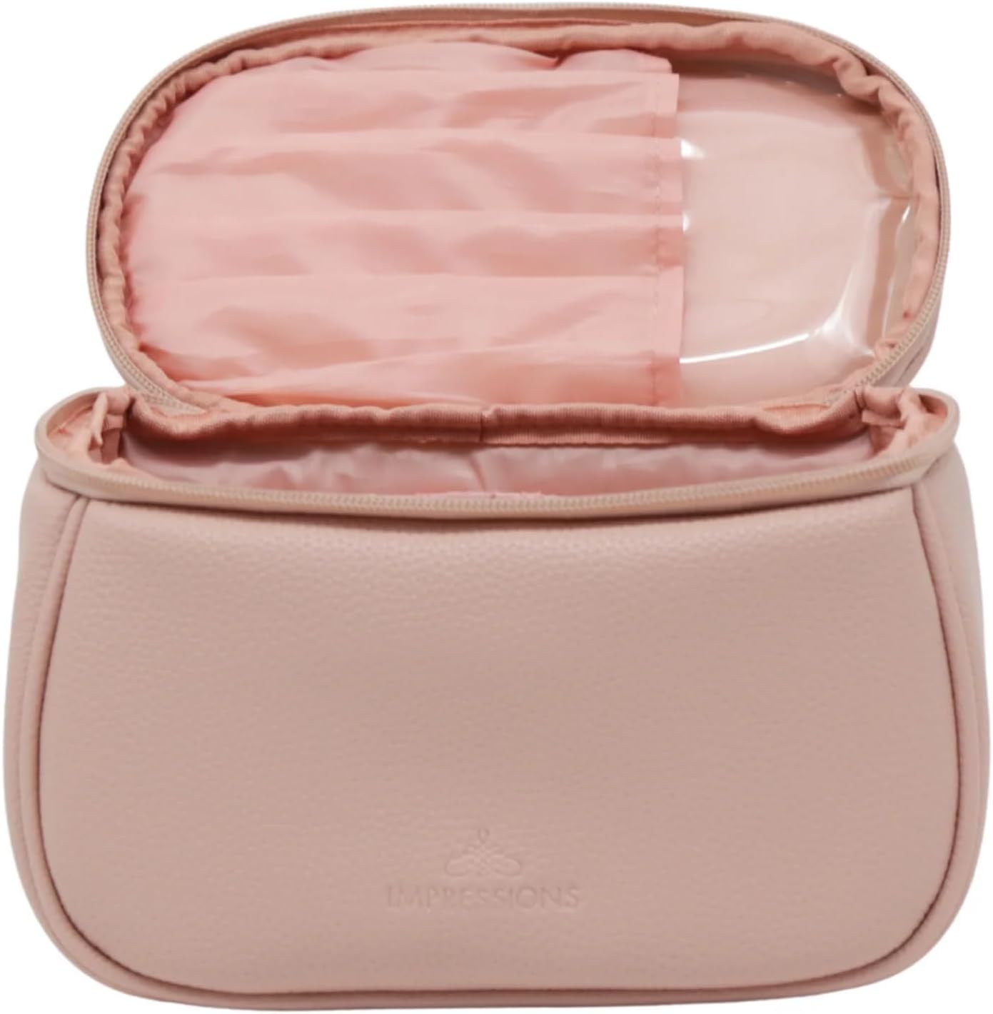 Impressions Vanity Dublin Travel Cosmetic Bag with Top Handle, Faux Pebbled Supple Leather Makeup Bag and Gold Hardware, Brush Pocket with Protective Flap, and Easy to Clean Interior for Daily Use