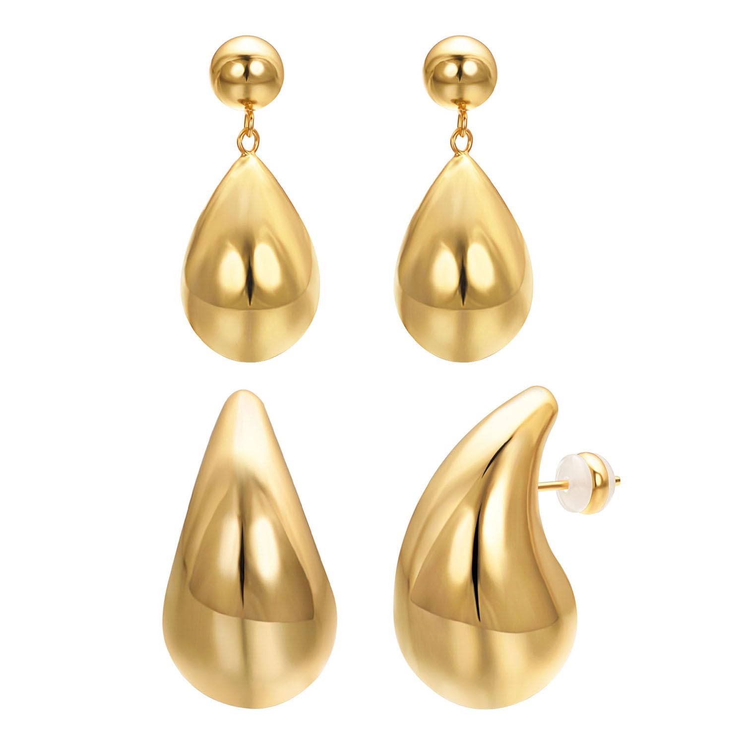 Vissen 2 Paar Chunky Gold Hoop Ohrringe Damen 18K Echt Vergoldet Wassertropfen Anhänger Ohrringe Ohrstecker Tropfen Nickelfrei Modeschmuck…