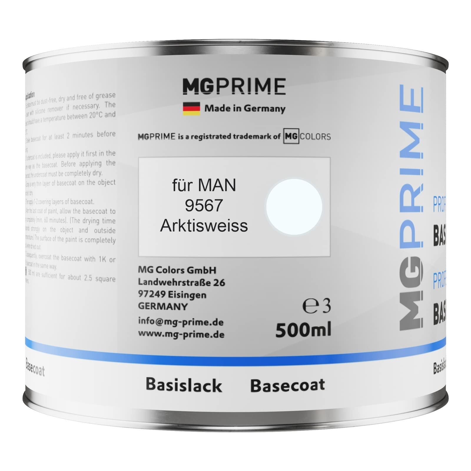 MG PRIME Kit pots de Peinture voiture pour MAN 9567 Arktisweiss 1,25L