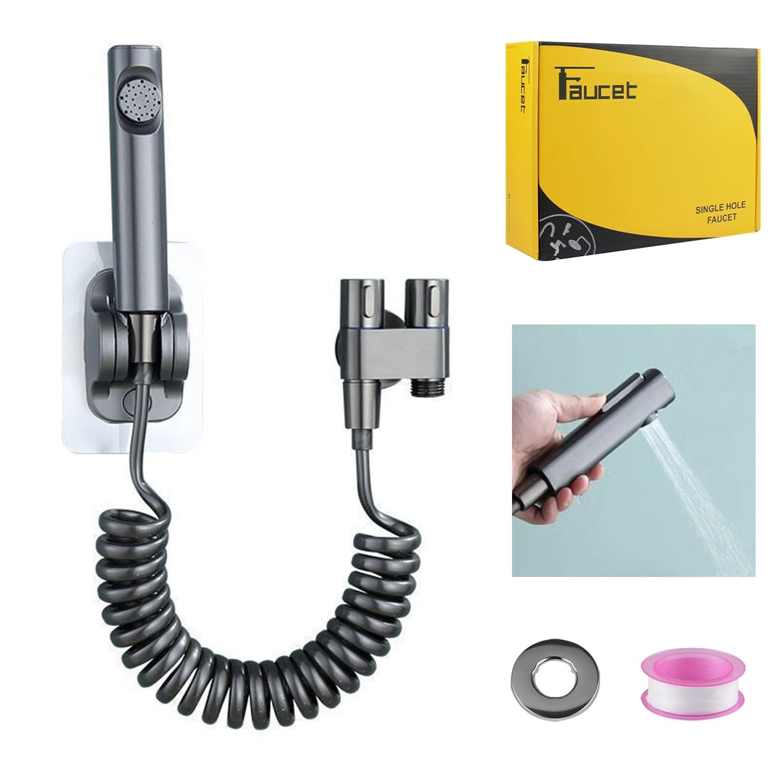 Vusddy Bidet handdouche voor toilet - zwart bidet douche set met telescopische doucheslang en houder - wc-douchekop popo spray van koper voor luier, dierenbad en wandreiniging - G1/2 ventiel