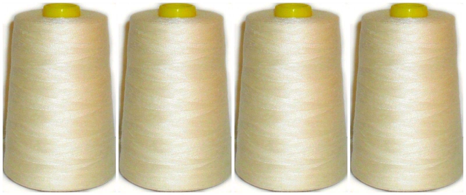 SASMA HOME OVERLOCKER Thread - Polyester Thread - Industrial Sewing Thread - 4 X 5000 Yard SPOOLS - Large Colour Selection (Champagne)