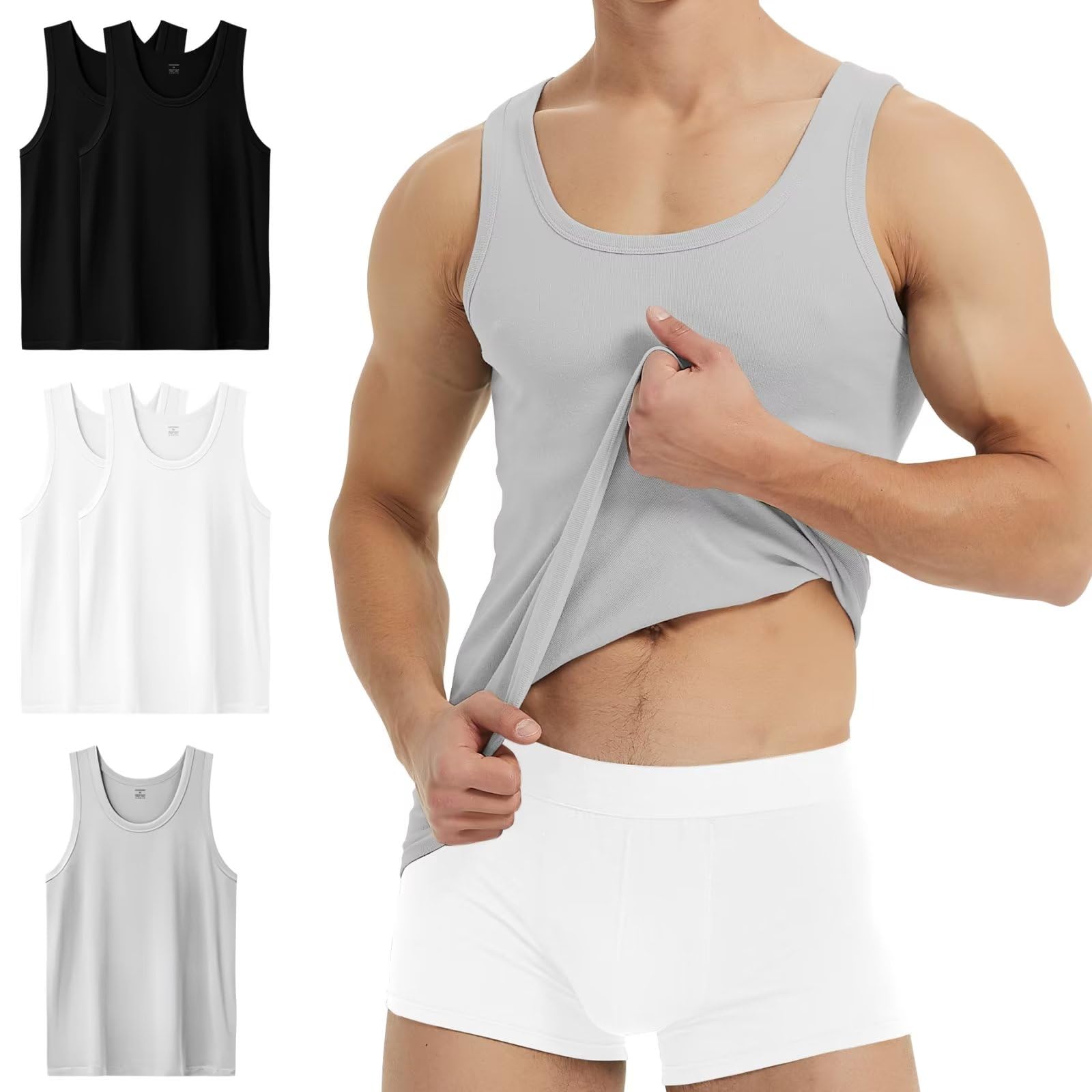 YouShow Unterhemd Herren 3/5er Pack 100% Baumwolle Tank Top Feinripp