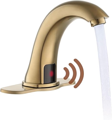 Grifo de fregadero de baño sin contacto de níquel cepillado con válvula de mezcla de control de temperatura, sensor de movimiento automático