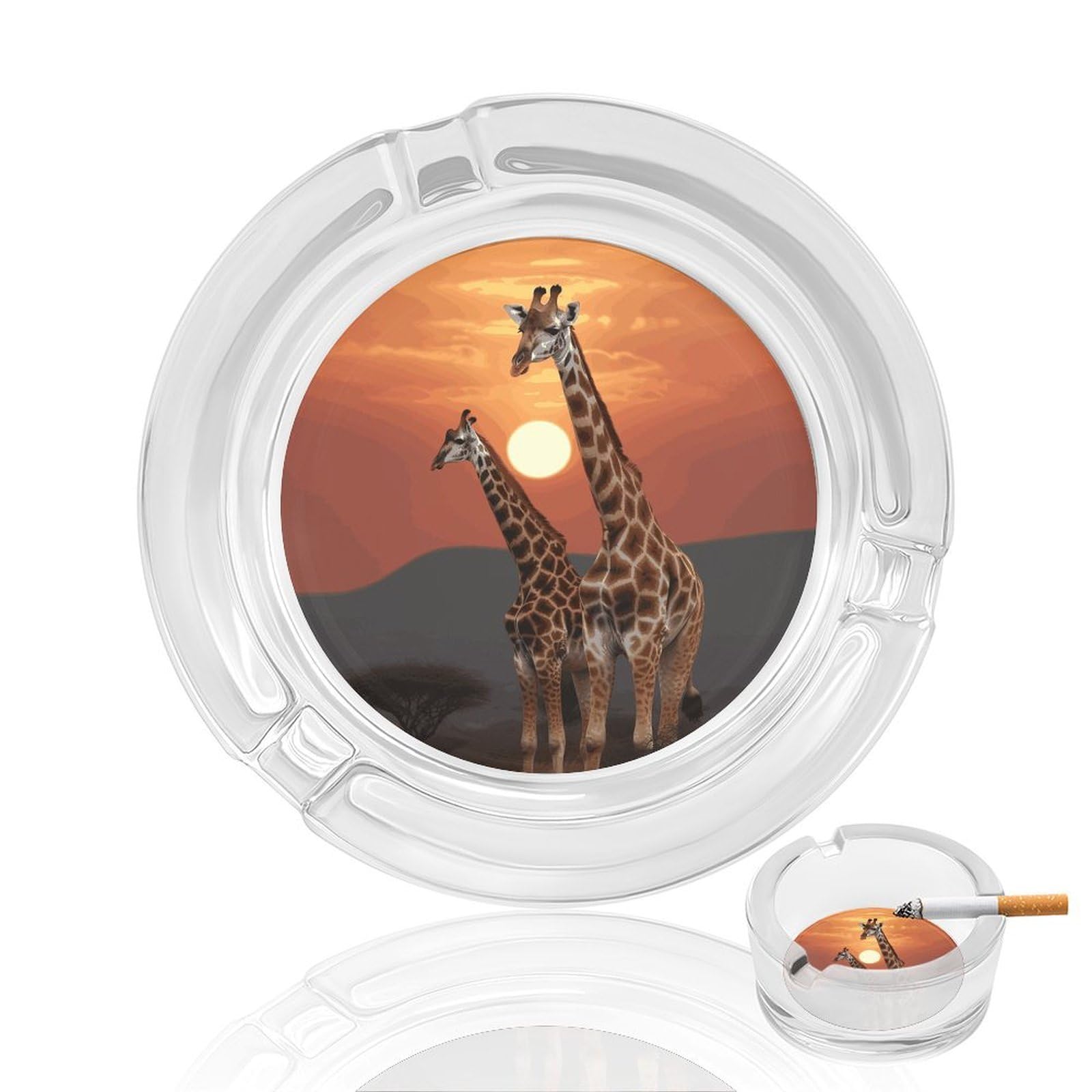 Giraffe at Sunset Glass Ashtray for Cigarette,Cigarette Ashtray for Indoor Or Outdoor Use,Cigar ash trays case with 3 Notches-Glass Decor Gift for Men Smokers