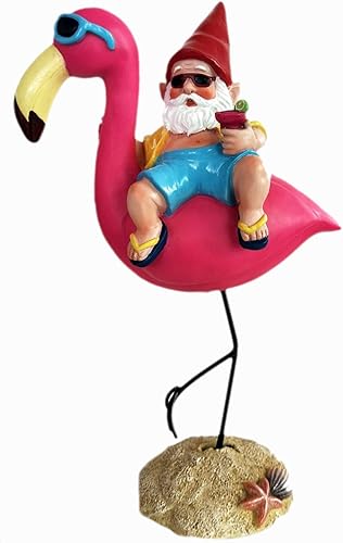 Funny Guy Mugs Estatua de jardín al aire libreinterior - gnomo y flamenco - patio, patio o césped