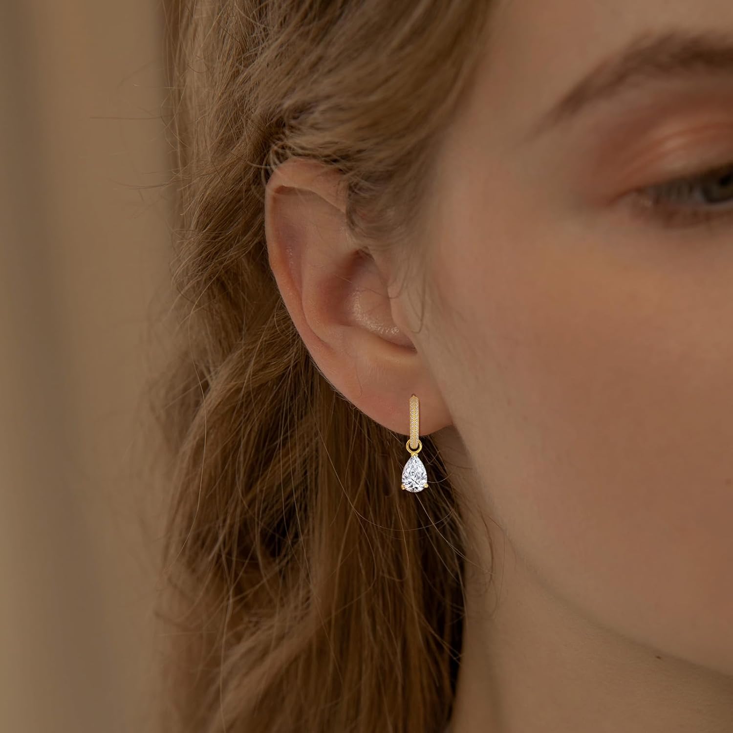 Sterling Silver Dangle Hoop Earrings for Women Hypoallergenic Cubic Zirconia Teardrop Earrings Sparkle Loop Dangling Earring Fashion Jewelry Gifts for Her Wife Mom - Image 2