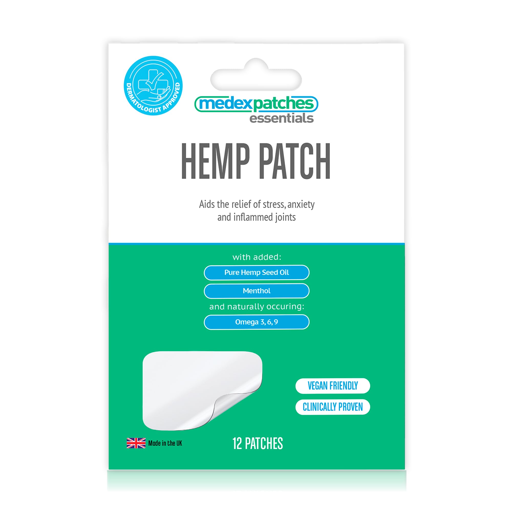 MEDEXPATCHESMedex Essentials Topical Hemp Patch (12 Patches) Relief Inflammed Joints Natural Deep Heat Patch - UK & EU Approved, by Medex Patches