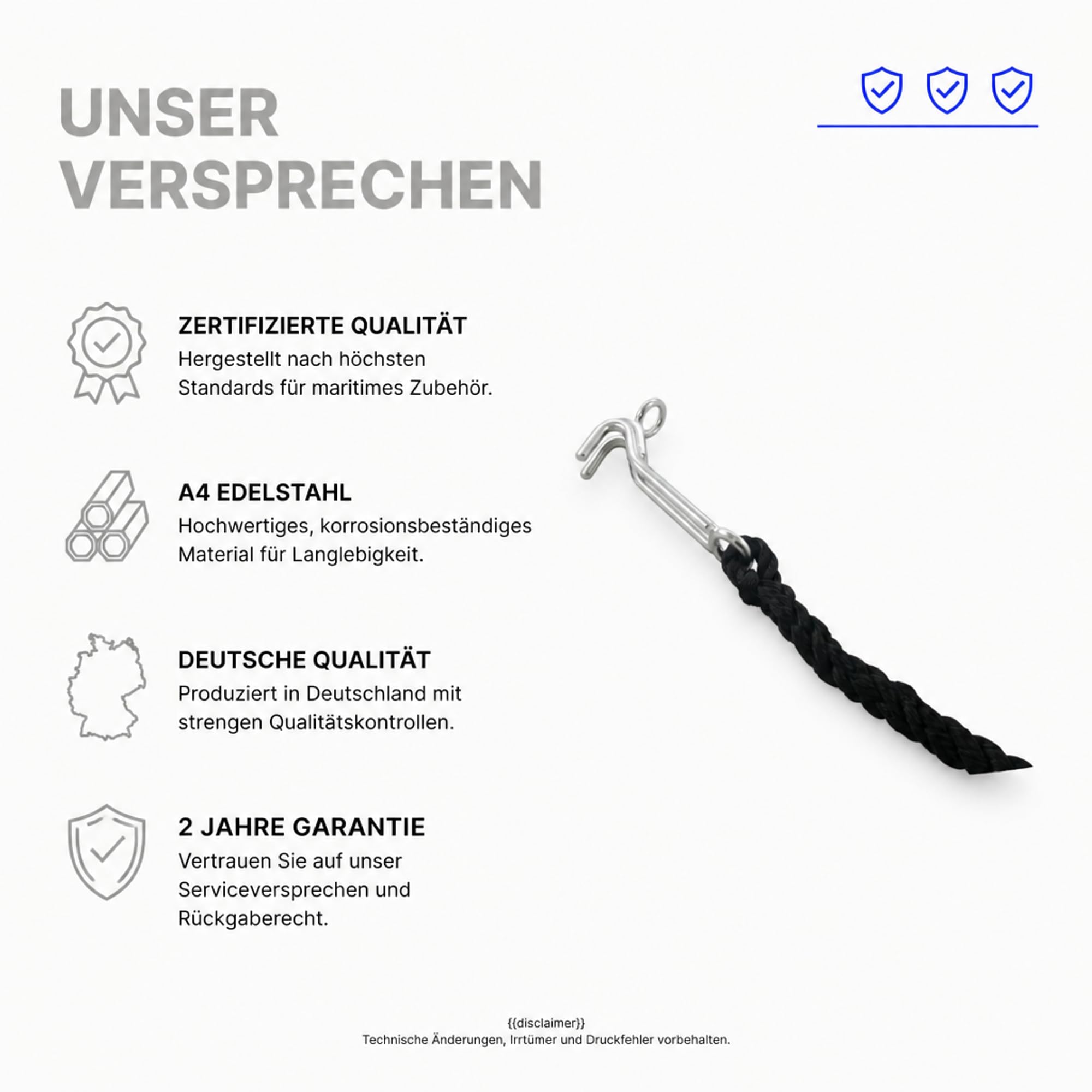 ARBO-INOX Kettenkralle mit Seil Edelstahl