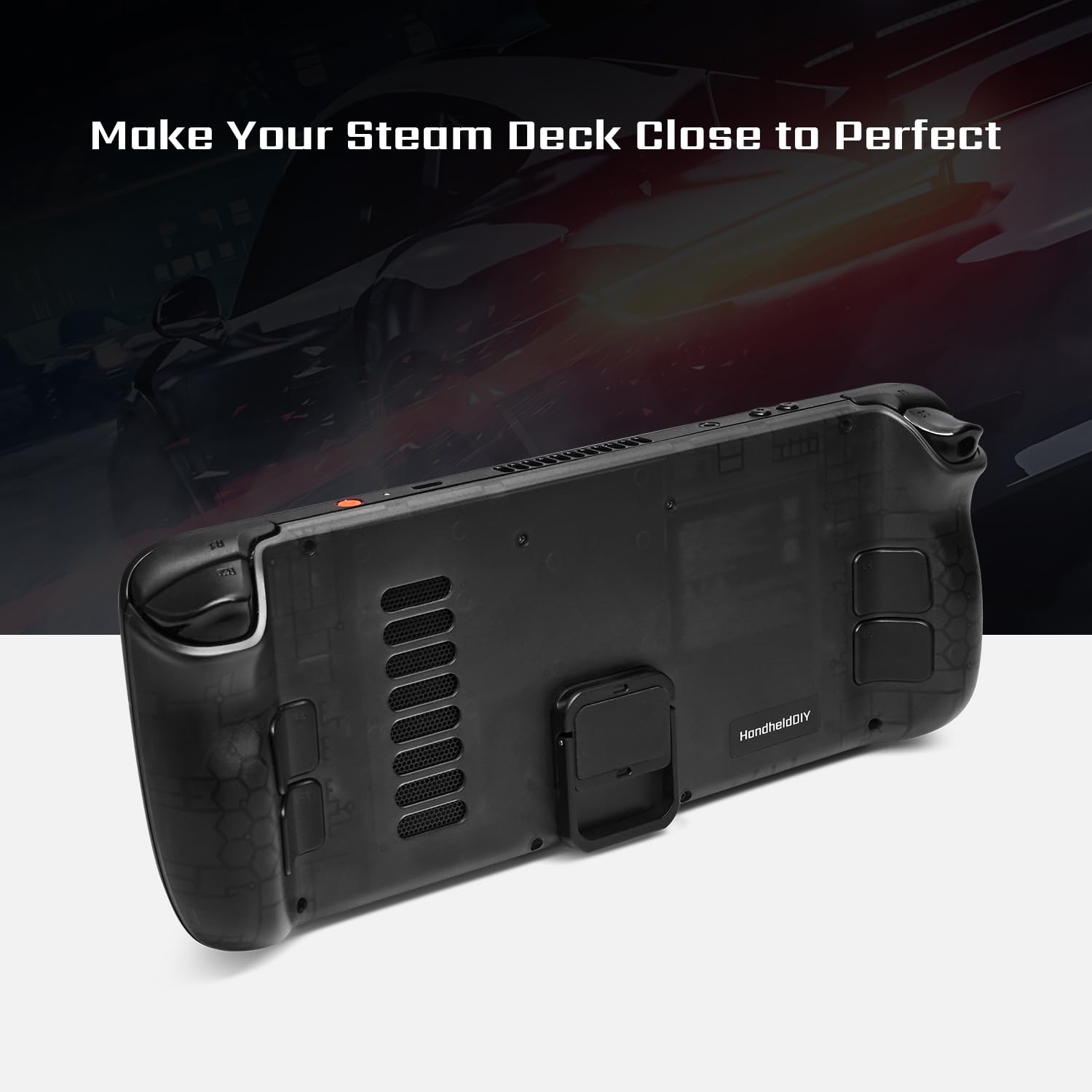 Modcase de refrigeración para Steam Deck LCD/OLED, accesorios de placa trasera translúcida con soporte plegable, carcasa de gestión del calor, fácil instalación con herramientas (negro)