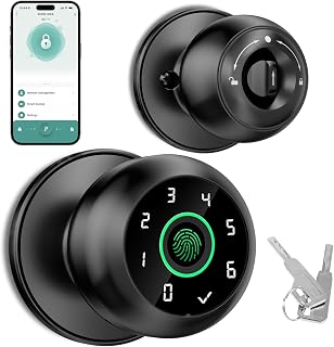 Fingerprint Door Lock，Fingerprint and Keypad Input Smart Door knob, App Controlled Biometric Door Lock, Keyless Entry, Bedroom, Office, Hotel, Apartment Auto Door knob (Black)
