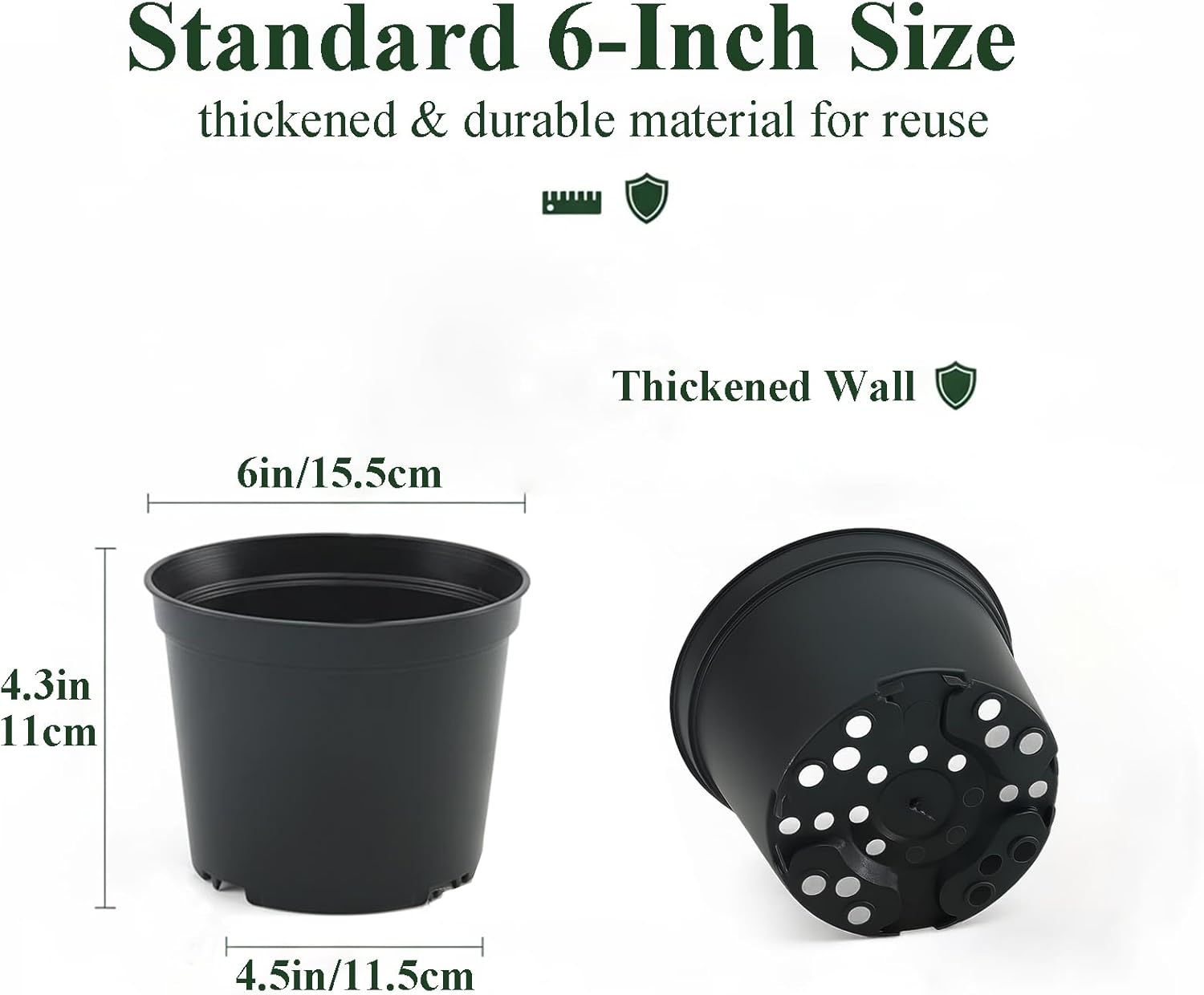 50 Packs Nursery Pots for Plants 6 Inch Succulent Plant Pots Set Plastic Seedling Starting Pots with Drainage Holes Plastic Nursery Pots Variety Pack Flower pots Planter Seed Starter, Black