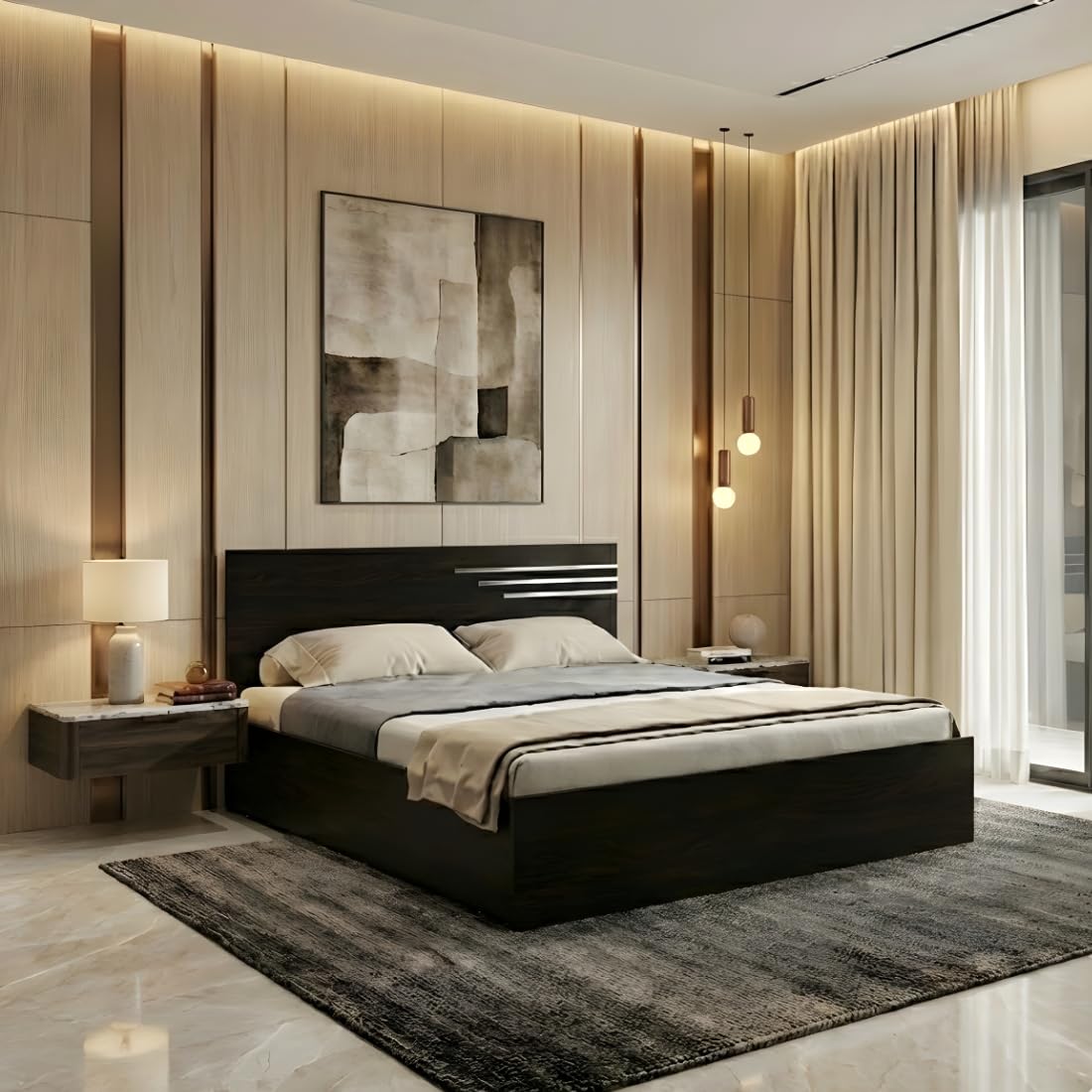 Bharat Lifestyle Amsterdam Engineered Wood Queen Bed (Finish Color - Matte)