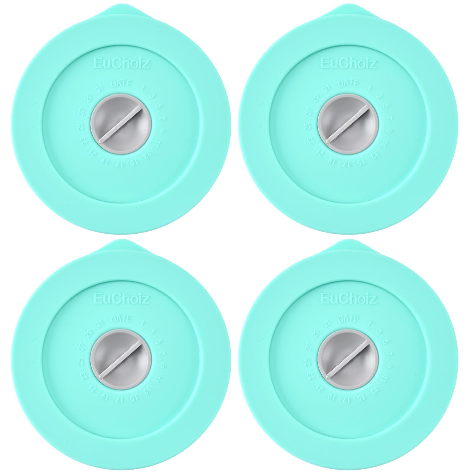 Replacement Lids for Pyrex 7202-PC 1 Cup, Silicone Round Storage Cover Lid for Anchor Hocking Glass Bowl 4 Pack with Date Mark Turquoise