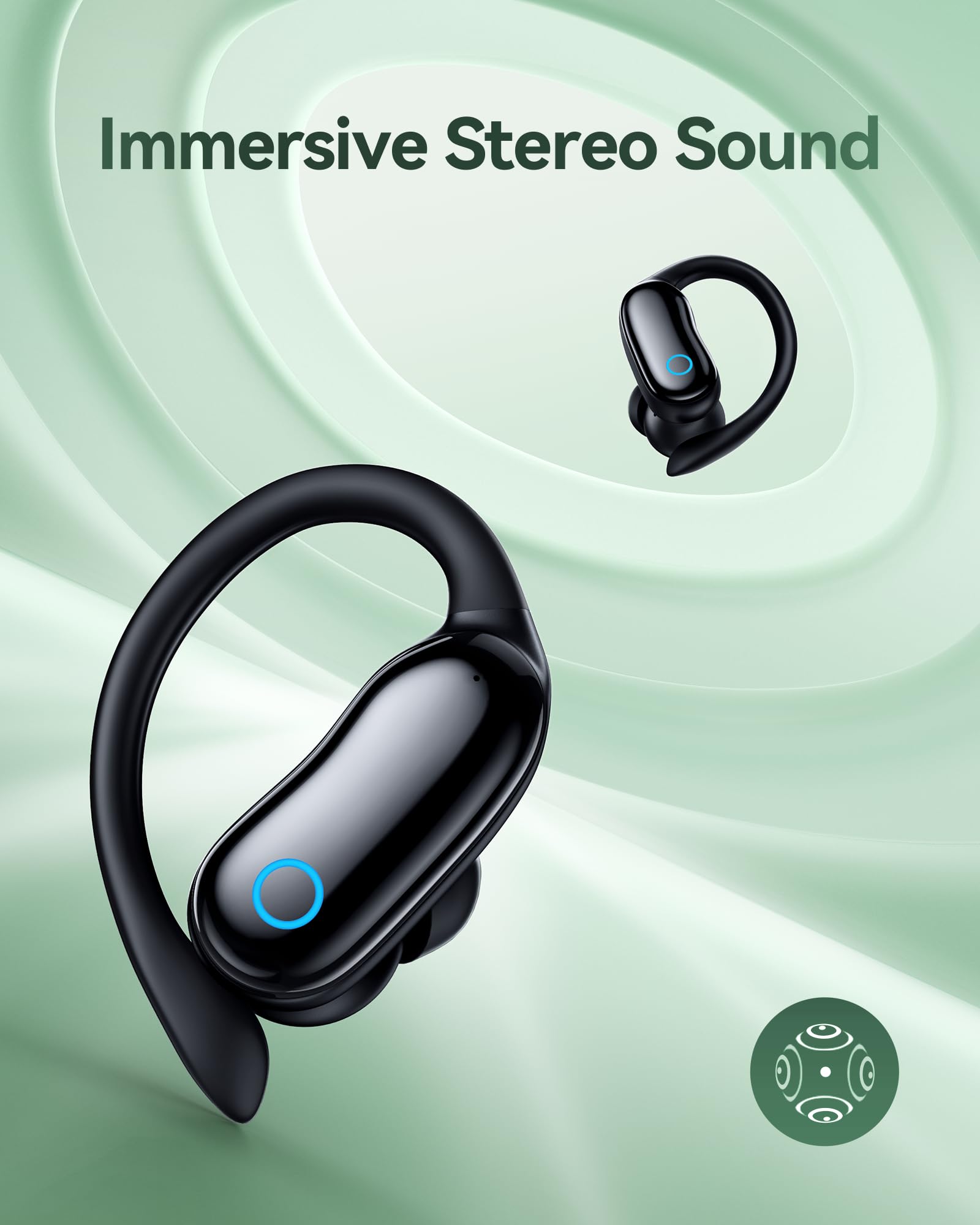 GNMN Active Noise Cancelling Ear Buds Wireless Earbuds 96hrs Playback Bluetooth Headphones Dual Battery Display Stereo Bass Earphones with Earhooks Microphone IPX7 Waterproof for Sports/Workout — view 7