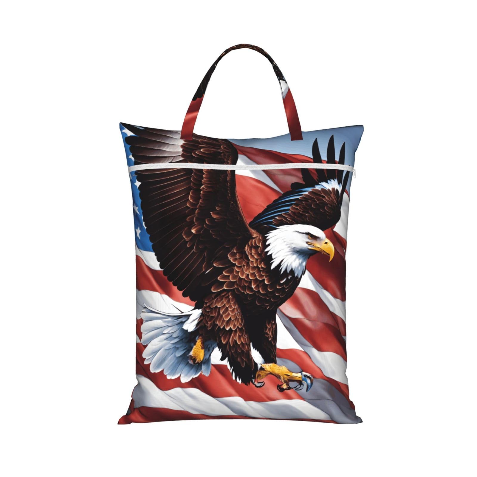 Pphgut 1 Pc Eagle With Usa Flag Print Travel Laundry Bag Portable Dirt Clothes Bags Daily Hiking Camping Vacation
