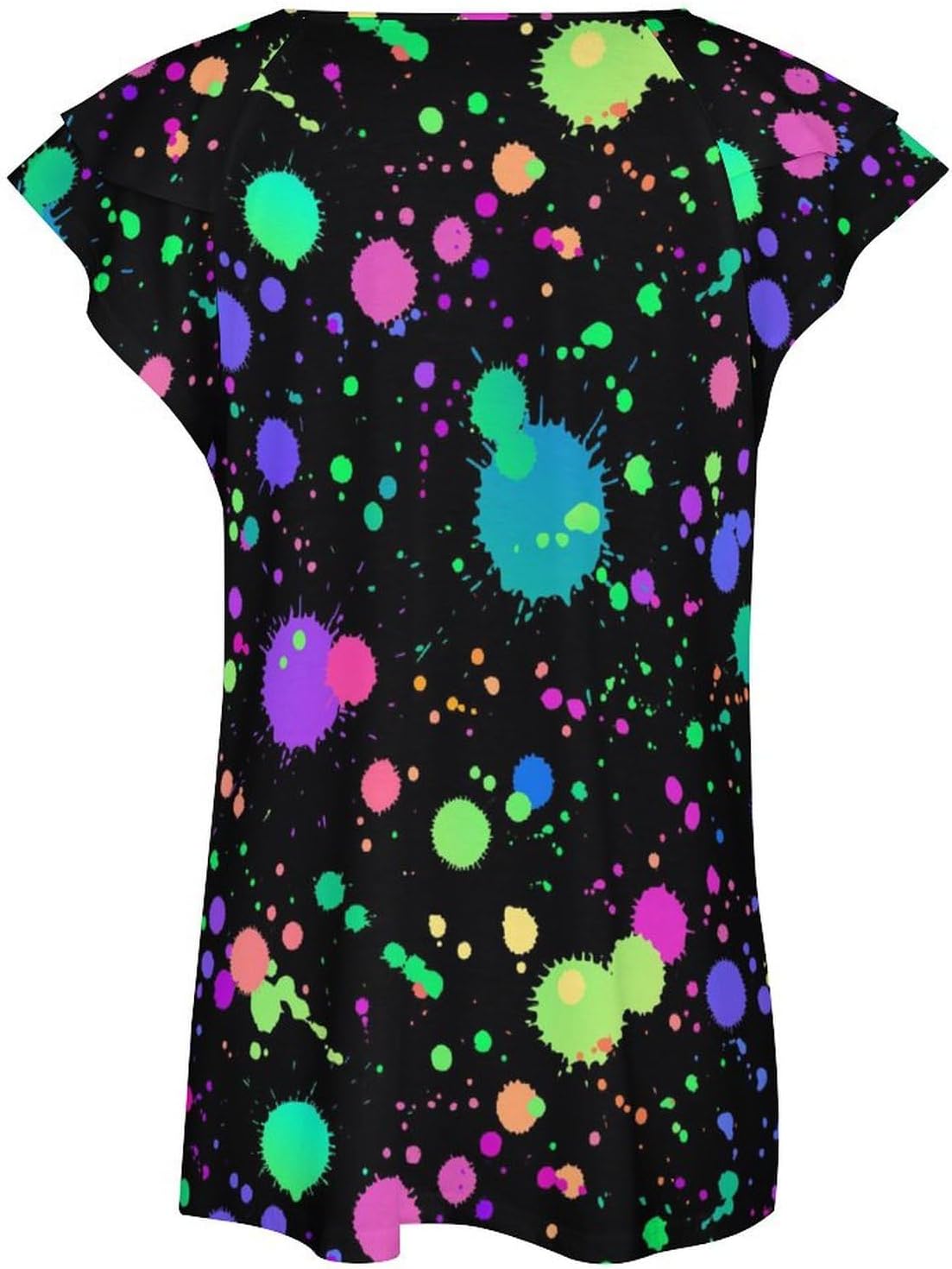 Glow in Dark Splatter Neon Women's Short Sleeve Shirt Tops Loose V-Neck Ruffle Tees Summer Beach Blouses - Image 5