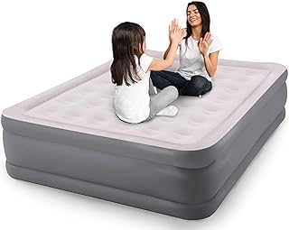 ALPHA CAMP Air Mattress with Built in Pump, Double High Inflatable Airbed Blow Up Mattress with Flocked Top, 18inch Queen ...
