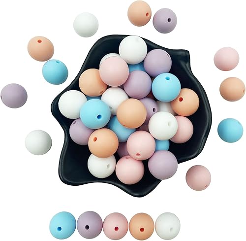 Cuentas sueltas de silicona de 0.591 in, 50 unidades para collares y pulseras de bricolaje, accesorios de joyería