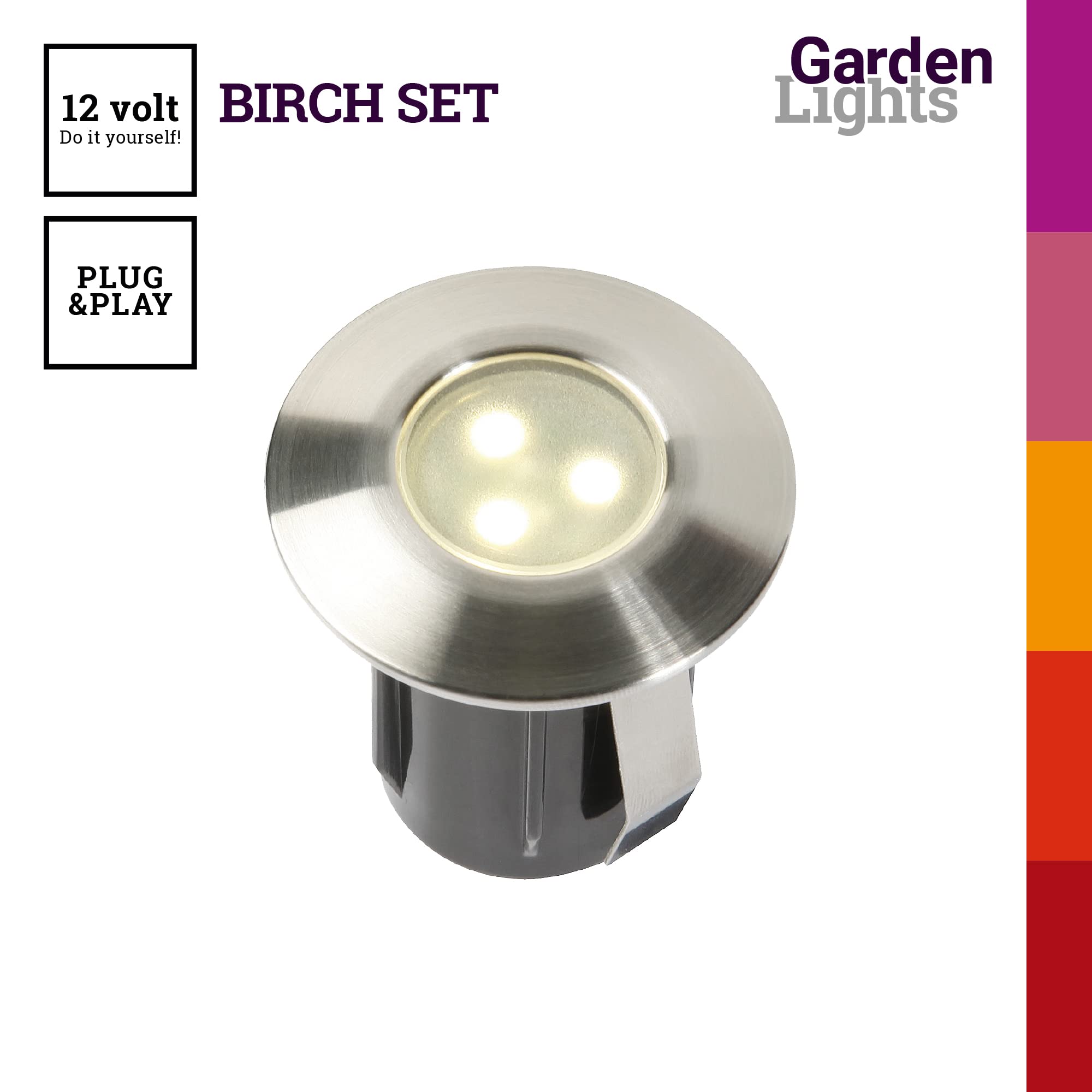 Garden Lights® Bodeneinbau Gartenleuchten Set Birch - 12v 0,5W LED - Edelstahl - IP67 Wasserdicht - geeignet für Einbau in Gärten, Wege oder Einfahrten