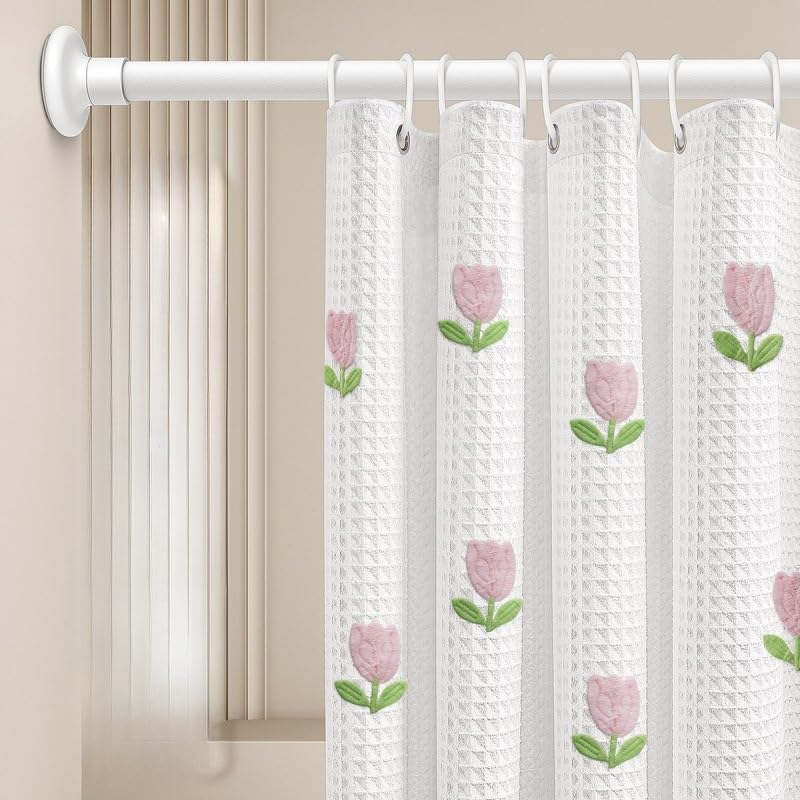 KIZAMI Rideau de Douche à Pompons 240 × 200 cm, Rideau de Douche en Polyester, Rideau de Douche imperméable, Rideau Anti-Eau, séparation sèche et Humide, utilisé pour la décoration de Rideau de