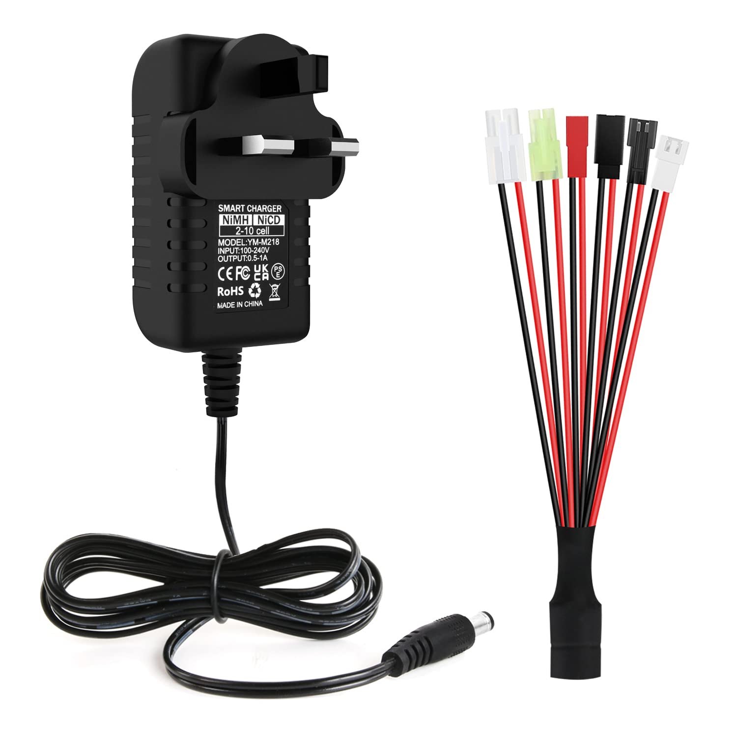 Haisito Battery Charger, 2-10 Cell NIMH/NICD Battery Smart Charger, Six Universal Adapters: Tamiya, Mini Tamiya, SM 2P, JST, FUTABA, XH;suitable for RC vehicles, drones, air pistol models, etc.