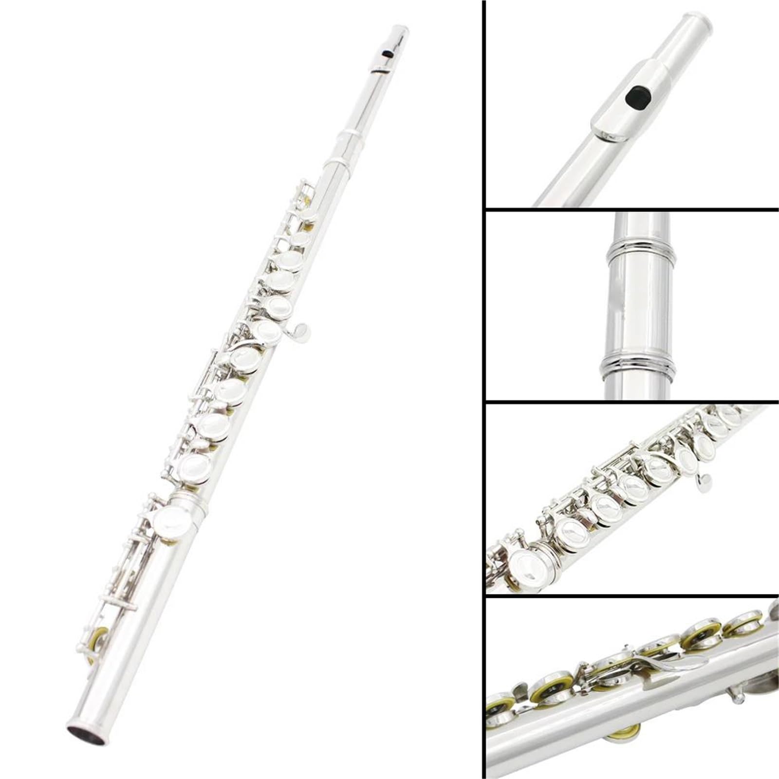 Flet Instrumenty Muzyczne 16 Otworowy Flet C Z Kluczem Zamkniętym Srebrny Miedzionikiel Profesjonalne Instrumenty Muzyczne Dęte Drewniane(Cloth box)
