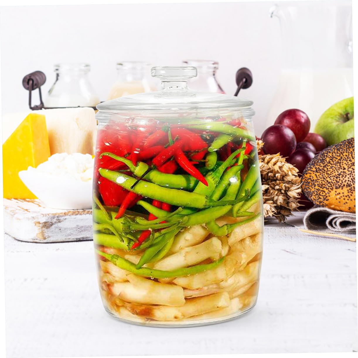 Toyvian Barattolo in Vetro per Sottaceti Coperchio, 2250ml | Conservazione Verdure e Alimenti, Buona Tenuta, Resistente All’usura, Facile da Riporre