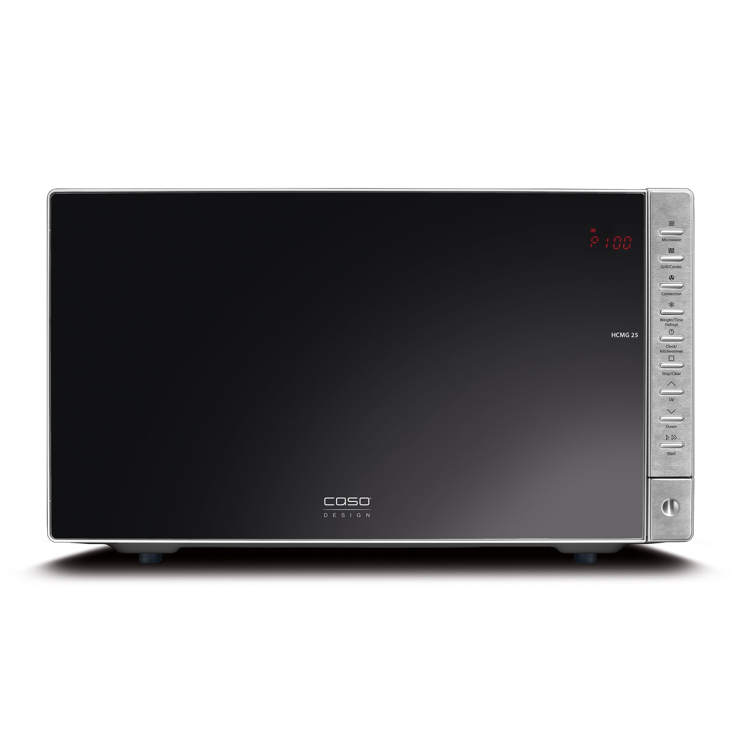 CASO HCMG 25 Mikrowelle mit Heißluft & Grill – 900W Mikrowelle, Heißluft bis 240 °C, 25 L Garraum, 10 Programme, 4 Kombifunktionen, Edelstahl-Innenraum, Glasdrehteller Ø 31,5 cm, Spiegelfront