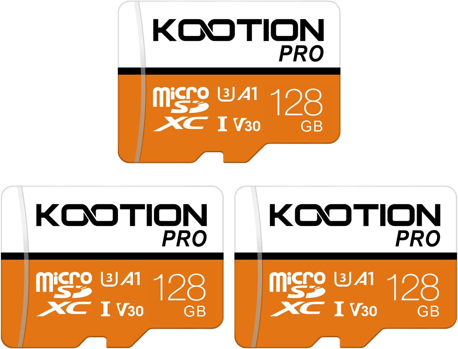 KOOTION 128GB 3-Pack Micro SD Card, UHS-I MicroSDXC Flash Memory Card, U3 A1 V30 C10 4K UHD High Speed TF Card for Phone/Action Camera/Drone, with Adapter(3 x 128GB)