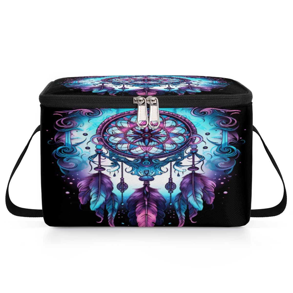 GzLeyigou Ethnic Dream Catcher Lunch Bags for Women Men 9 Cans, Hot & Cold Food Delivery Bag Insulated Grocery Bag Insulated Lunch Box Gemstones and Feathers Cooler Bag for Office Work Picnic Beach