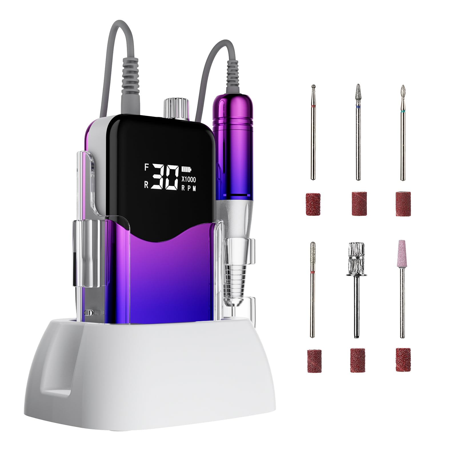 CIVPOWER Fresa per unghie professionale: lima elettrica per unghie da 35.000 giri/min, portatile, ricaricabile, con display a LED, kit di strumenti per manicure, pedicure, saloni fai da te, fai da te,