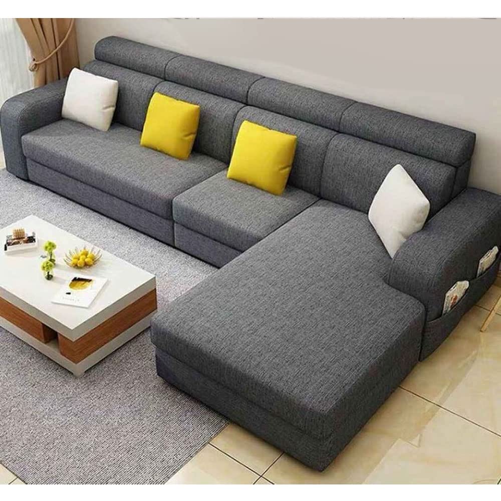 GRAPEWOOD - Atrid 6 Seater L Shape Sofa for Living Room Color - Grey | Right Side Sofa