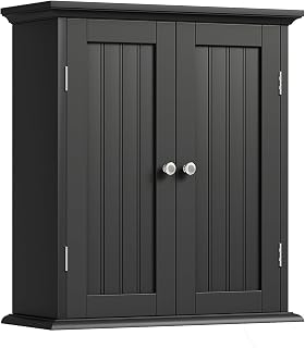 ChooChoo Black Bathroom Wall Cabinet Over Toilet - Space Saver Medicine Cabinet with 2 Doors & Adjustable Shelves