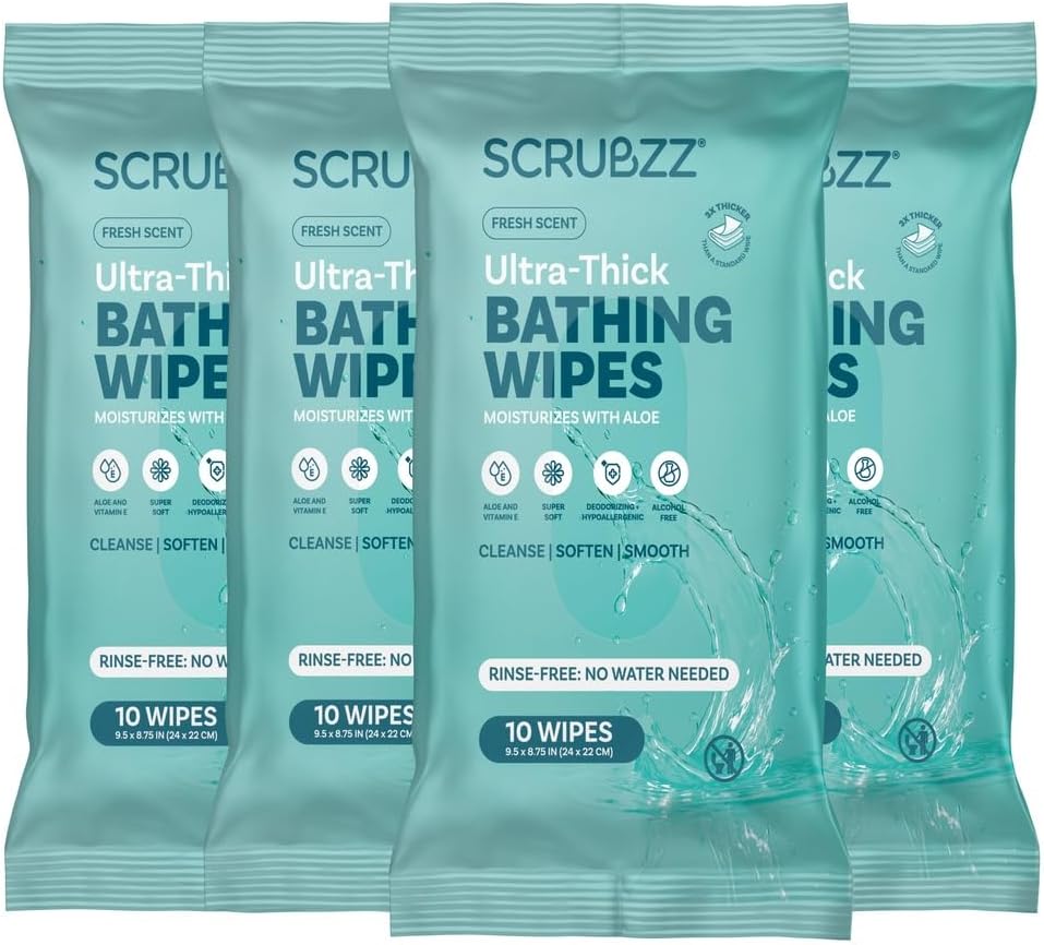 Extra Large Bath Wipes for Adults No Rinse - 40 Disposable Body Cleansing Cloths for Men, Women & Elderly - Great for Gym, Camping, Post Surgery