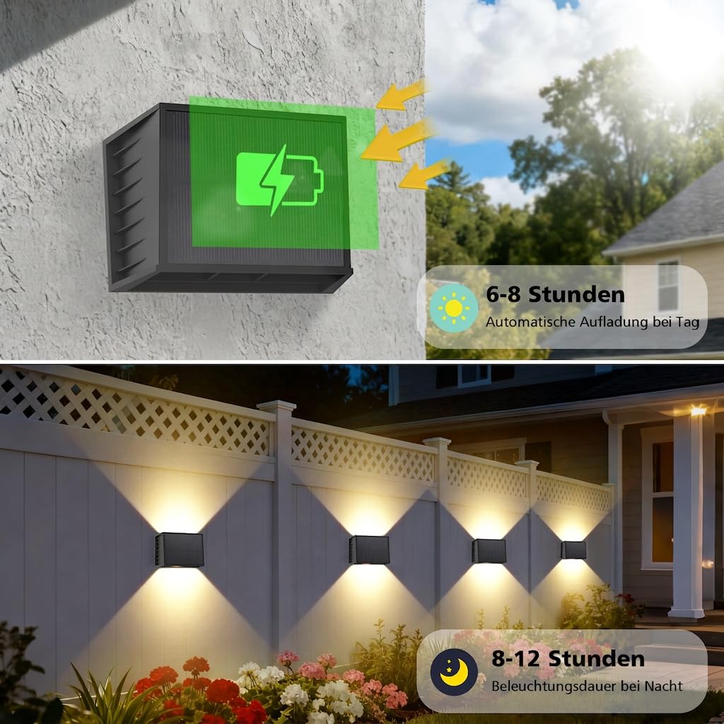 4 Apliques Solares Pared Exterior 3000K IP65