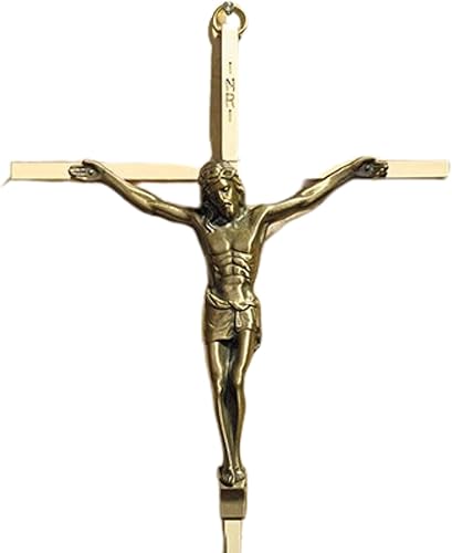 Miniatura 2 de Needzo Crucifijo dorado colgante de pared, decoración de estilo antiguo para hogares o iglesias, 10 pulgadas